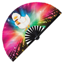 Cute Funny Duck Drinking Coffee Bamboo Hand Fan