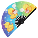 Cute Funny Duck Drinking Coffee Bamboo Hand Fan