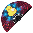 Cute Funny Duck Drinking Coffee Bamboo Hand Fan