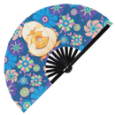Cute Funny Duck Eating Donut Bamboo Hand Fan
