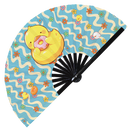 Cute Funny Duck Eating Donut Bamboo Hand Fan