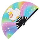 Cute Funny Duck Eating Donut Bamboo Hand Fan