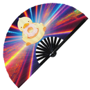 Cute Funny Duck Eating Donut Bamboo Hand Fan