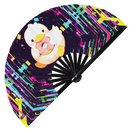 Cute Funny Duck Eating Donut Bamboo Hand Fan