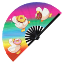 Cute Funny Duck Eating Donut Bamboo Hand Fan