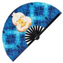 Cute Funny Duck Eating Donut Bamboo Hand Fan