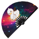 Cute Funny Duck Holding Knife Bamboo Hand Fan