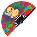Cute Funny Duck Holding Knife Bamboo Hand Fan