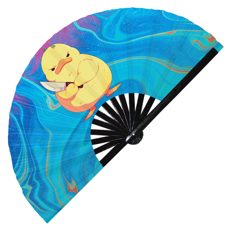 Cute Funny Duck Holding Knife I Choose Violence Murder Duckling | Hand Fan foldable bamboo gifts Festival accessories Rave handheld event