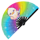 Cute Funny Duck Holding Knife Bamboo Hand Fan