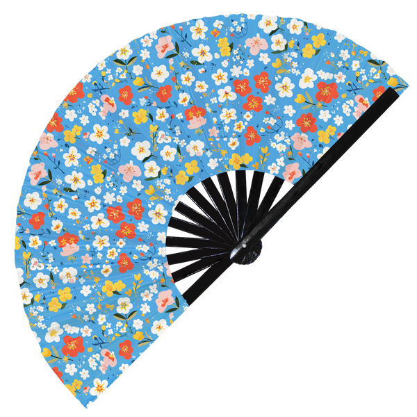 Cute Flowers Floral Pattern Bamboo Hand Fan