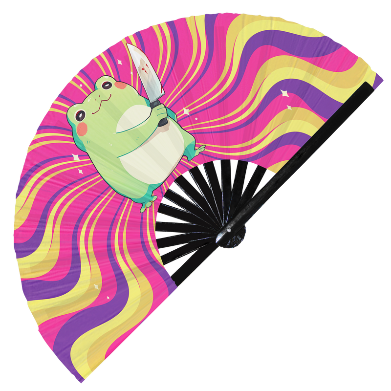 Cute Funny Frog Holding Knife I Choose Violence Murder Toad | Hand Fan - Foldable Bamboo Fan Accessories