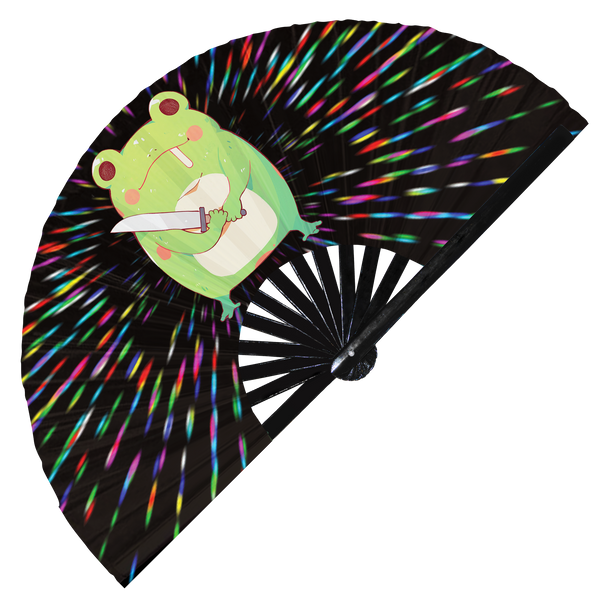 Cute Funny Frog Holding Knife I Choose Violence Murder Toad | Hand Fan - Foldable Bamboo Fan Accessories