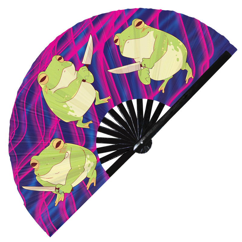 Cute Funny Frog Holding Knife I Choose Violence Murder Toad | Hand Fan - Foldable Bamboo Fan Accessories