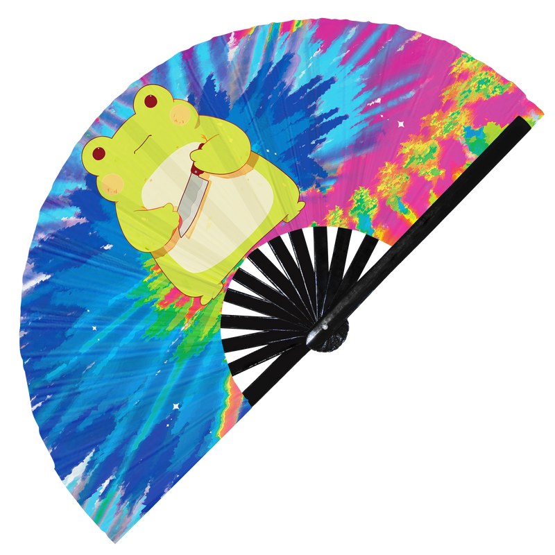 Cute Funny Frog Holding Knife I Choose Violence Murder Toad | Hand Fan - Foldable Bamboo Fan Accessories