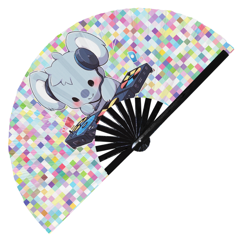 Cute Chibi Dj Koala Party Koalas | Hand Fan foldable bamboo gifts Festival accessories Rave handheld event Clack fans