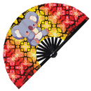 Cute Funny Koala Drinking Coffee Bamboo Hand Fan