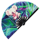 Cute Funny Koala Drinking Coffee Bamboo Hand Fan