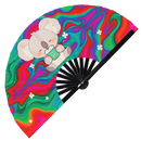 Cute Funny Koala Drinking Coffee Bamboo Hand Fan