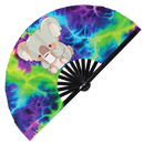 Cute Funny Koala Drinking Coffee Bamboo Hand Fan