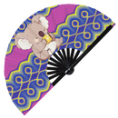 Cute Funny Koala Drinking Coffee Bamboo Hand Fan