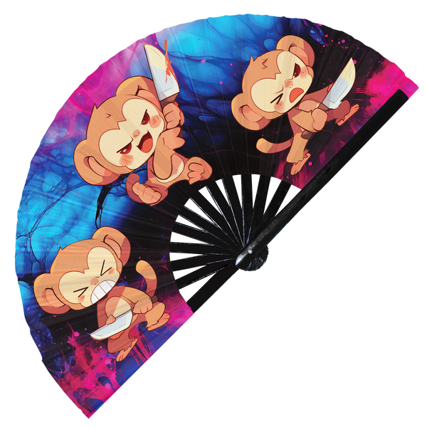 Cute Funny Monkey Holding Knife I Choose Violence Murder Chimp | Hand Fan foldable bamboo gifts Festival accessories Rave handheld event (Copy)
