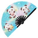 Cute Panda Boba Tea Kawaii | Hand Fan foldable bamboo gifts Festival accessories Rave handheld event Clack fan