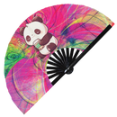 Cute Funny Panda Drinking Coffee Bamboo Hand Fan