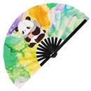 Cute Funny Panda Drinking Coffee Bamboo Hand Fan