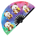 Cute Funny Panda Drinking Coffee Caffeine Cup Fat Pandas | Hand Fan foldable bamboo gifts Festival accessories Rave handheld event