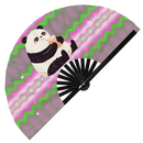 Cute Funny Panda Drinking Coffee Bamboo Hand Fan