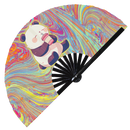 Cute Funny Panda Drinking Coffee Bamboo Hand Fan