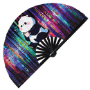 Cute Funny Panda Drinking Coffee Bamboo Hand Fan