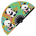 Cute Funny Panda Drinking Coffee Caffeine Cup Fat Pandas | Hand Fan foldable bamboo gifts Festival accessories Rave handheld event