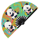 Cute Funny Panda Drinking Coffee Bamboo Hand Fan