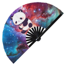 Cute Funny Panda Drinking Coffee Bamboo Hand Fan