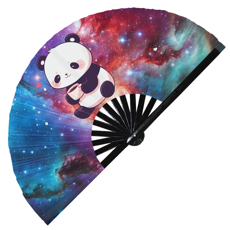 Cute Funny Panda Drinking Coffee Caffeine Cup Fat Pandas | Hand Fan foldable bamboo gifts Festival accessories Rave handheld event