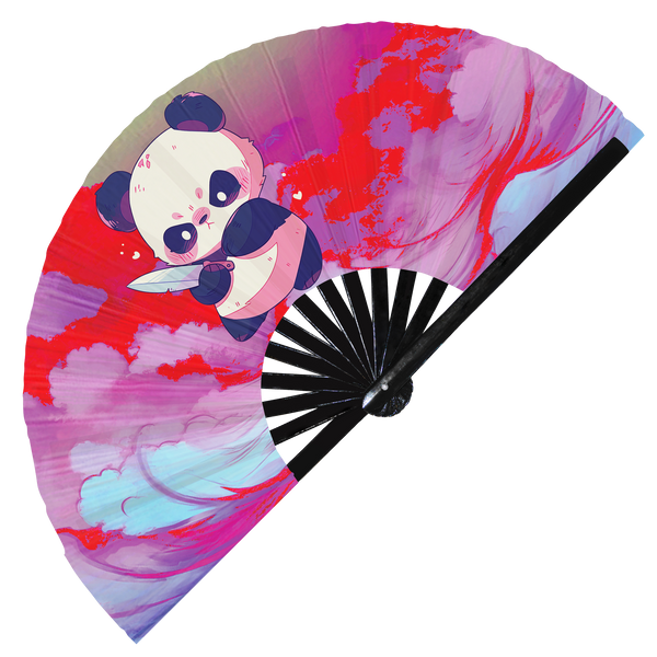 Cute Funny Panda Holding Knife I Choose Violence Murder Pandas | Hand Fan foldable bamboo gifts Festival accessories Rave handheld event