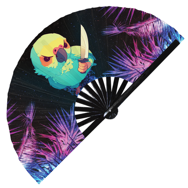 Cute Funny Parrot Holding Knife I Choose Violence Murder Bird | Hand Fan - Foldable Bamboo Fan Accessories