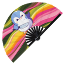 Cute Funny Penguin Holding Knife Bamboo Hand Fan