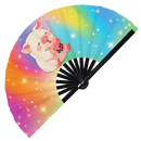 Cute Pig Boba Tea Kawaii | Hand Fan foldable bamboo gifts Festival accessories Rave handheld event Clack fan