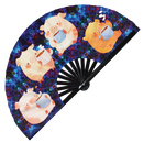 Cute Funny Pig Drinking Coffee Bamboo Hand Fan