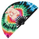 Cute Funny Pig Drinking Coffee Bamboo Hand Fan