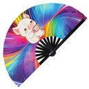 Cute Funny Pig Drinking Coffee Bamboo Hand Fan