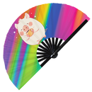 Cute Funny Pig Drinking Coffee Bamboo Hand Fan