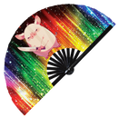 Cute Funny Pig Holding Knife Bamboo Hand Fan