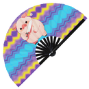Cute Funny Pig Holding Knife Bamboo Hand Fan