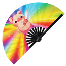 Cute Funny Pig Holding Knife Bamboo Hand Fan