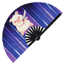 Cute Funny Pig Holding Knife Bamboo Hand Fan