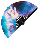 Cute Funny Pig Holding Knife Bamboo Hand Fan